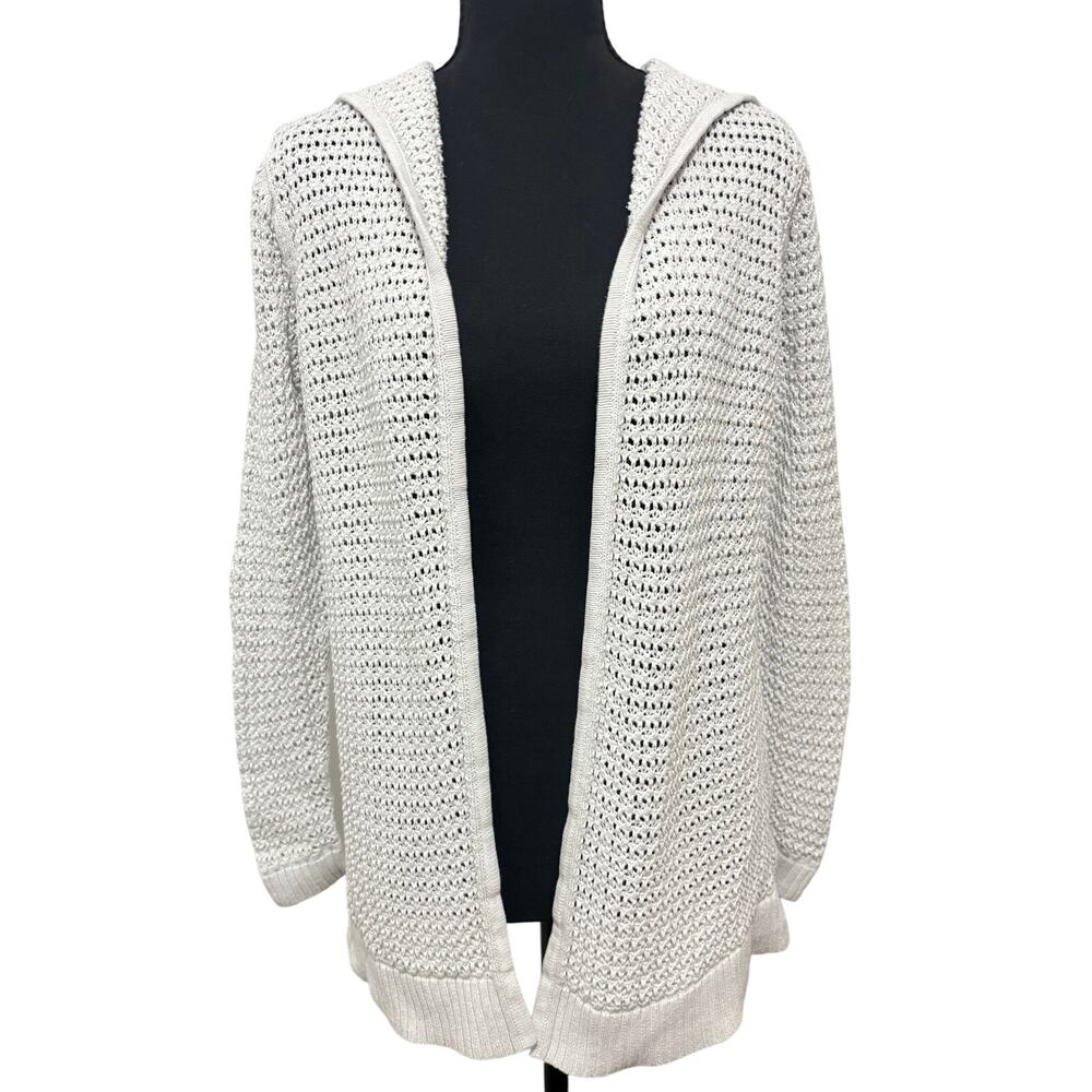 Gap Heather Gray Hooded Open Knit Cardigan Sweater 100% Cotton Size Small